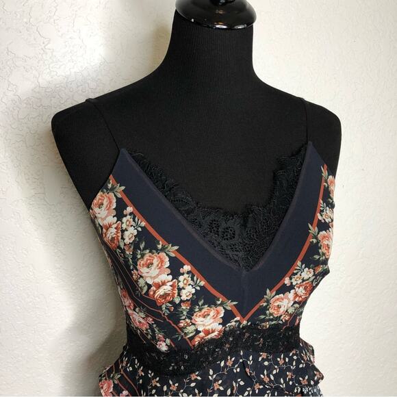 Adelyn Rae Marcella navy black floral high low lace trim midi dress Extra Small - Picture 4 of 16